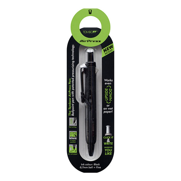 Tombow AirPress Ballpoint Pen - Black Ink - Jet Black Body - 0.7 mm -  - Ballpoint Pens - Bunbougu